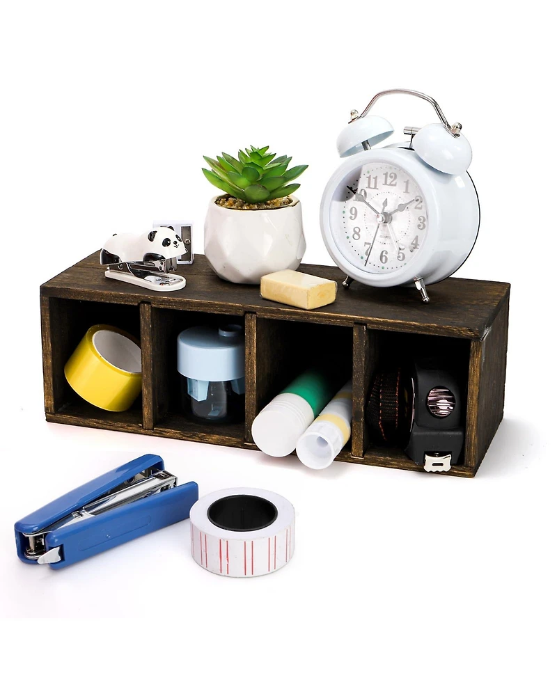 Danrong 2 Pack Rustic Wooden Desk Organizer 4 Compartments Pen Holder For Home Office School