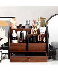 Danrong Wooden Desk Organizer With Drawer Remote Control Holder Makeup Stationery Storage Rack