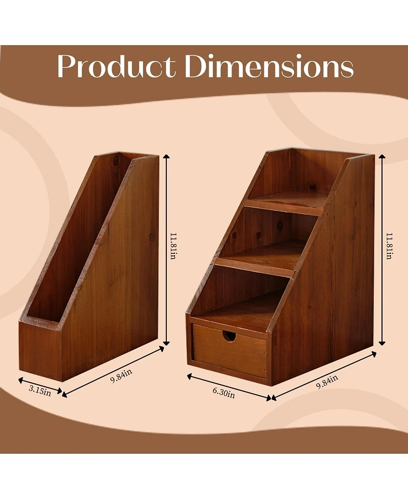 Danrong Rustic Wood Desk Organizer Set 2 Piece Desktop File Holder Storage