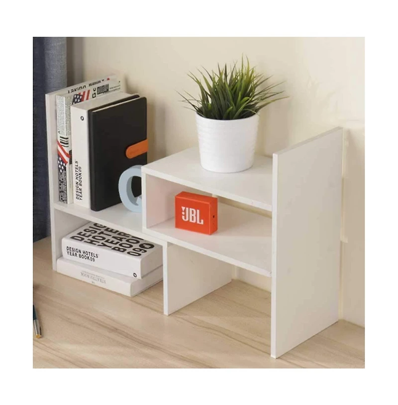 Danrong Adjustable Rustic Wood Desktop Bookshelf Expandable Office Storage Organizer