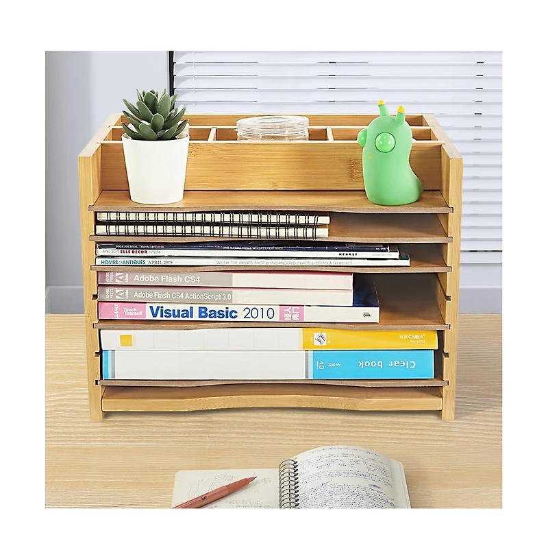 Danrong 5 Tiers Desk File Organizer Adjustable Dividers Mail Sorter