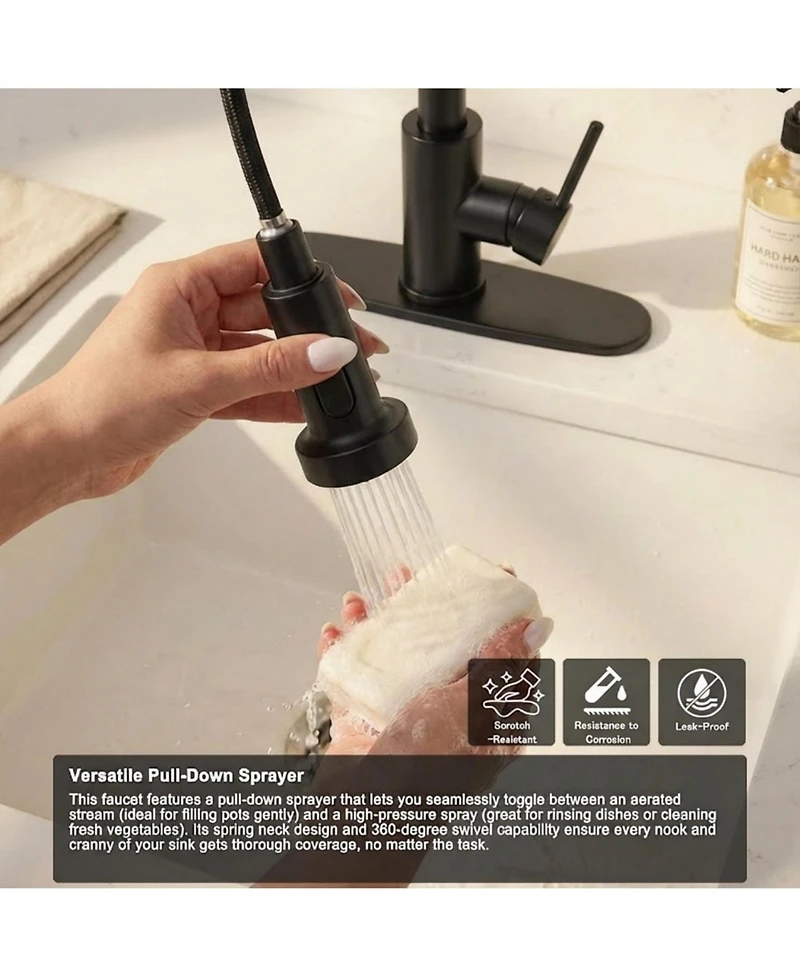 Phying Kitchen Faucet Industrial Single Handle Single Hole Pull Down Sprayer Faucet Stainless Steel Tap for Home Kitchen Fixture
