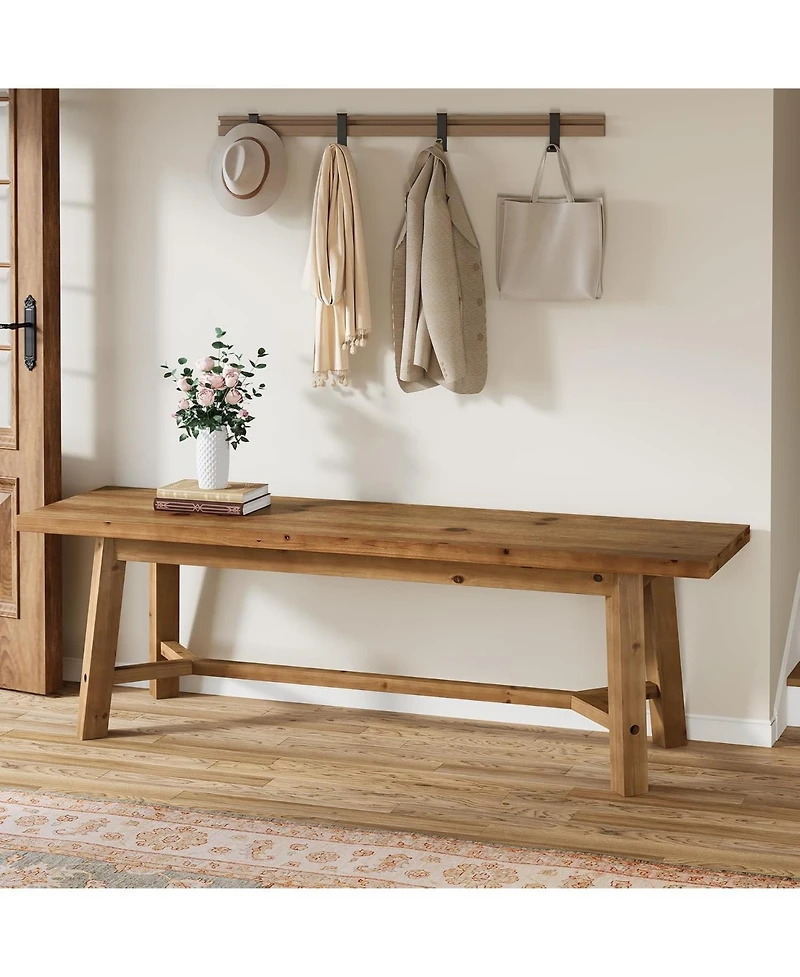 Tribesigns 55" Solid Wood Bench, Farmhouse Bench Seat for Entryway