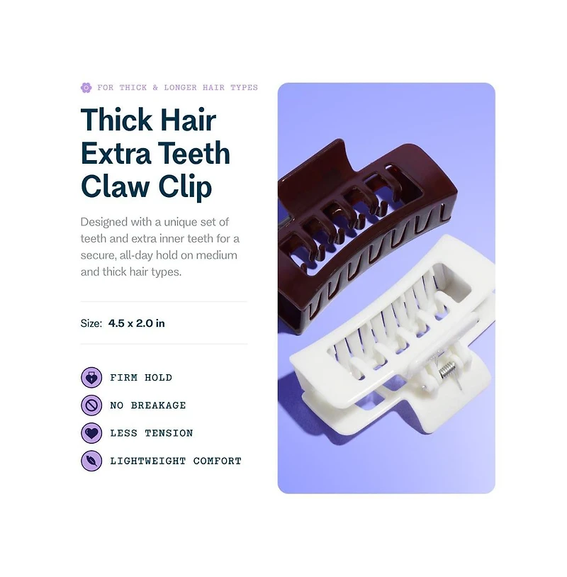 Gimme Beauty Thick Hair Extra Teeth Claw Clips Double Layer Non-Slip Claws for Long and Curly Hair 2 Pack