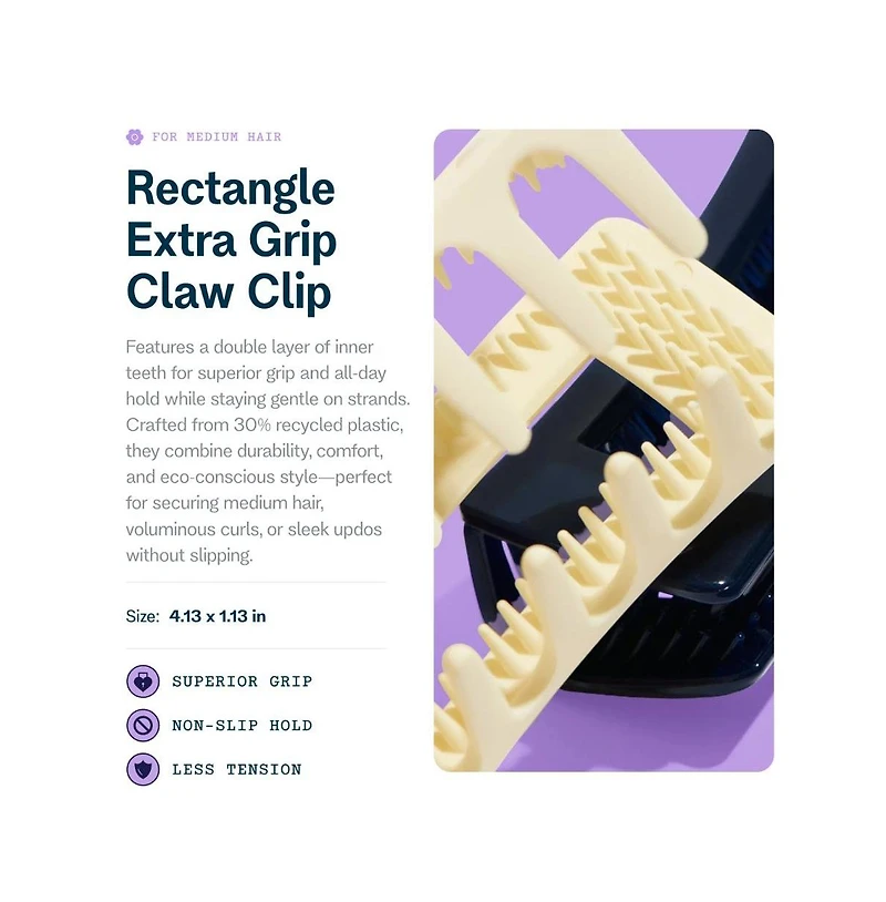 Gimme Beauty Rectangle Extra Grip Claw Clip Double Teeth Accessory Set Perfect for Thick Hair 2 Pack
