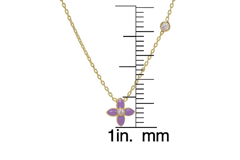 Lily Nily Girls Enamel Flower and Cubic Zirconia Bezel Station Necklace in 14k