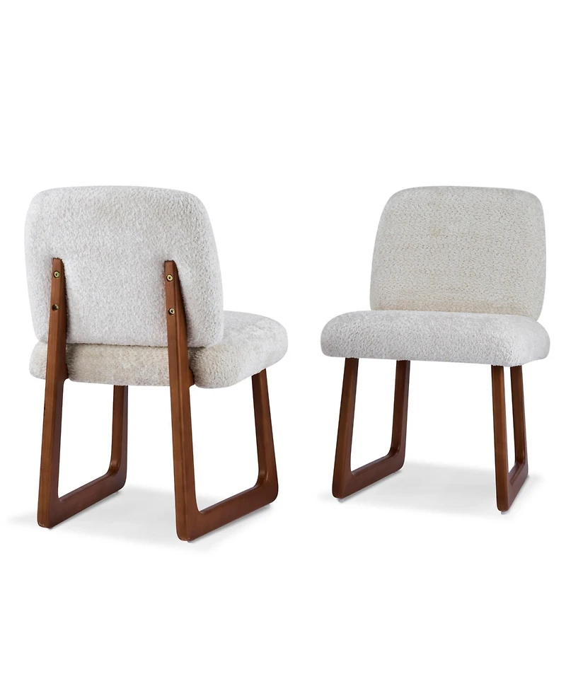 Flynama Set of 2 Boucle Fabric Dining Chairs, Curved Wood Leg Multi-Material Frame 300lbs Capacity