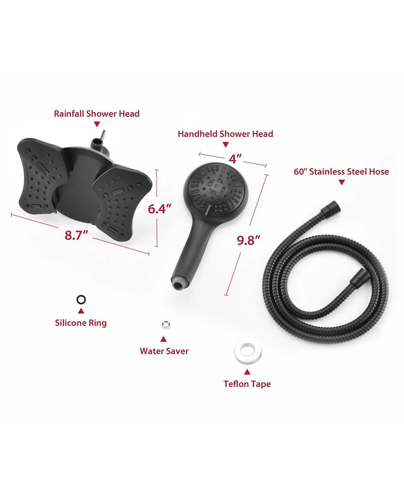 Cyqbd 1.8 Gpm Shower Head Handheld 2 1 Rainfall 9 Modes