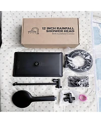 Cyqbd 12" Shower Head Rain Handheld Spray Extension Arm Flow Regulator System