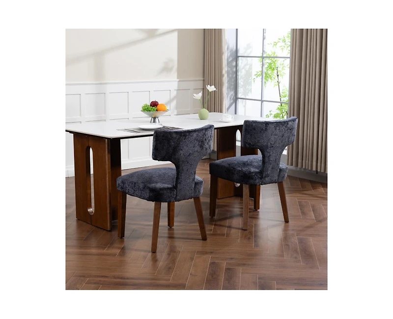 Flynama Set of 2 Chenille Mid Century Dining Chairs, Upholstered Kitchen Chairs
