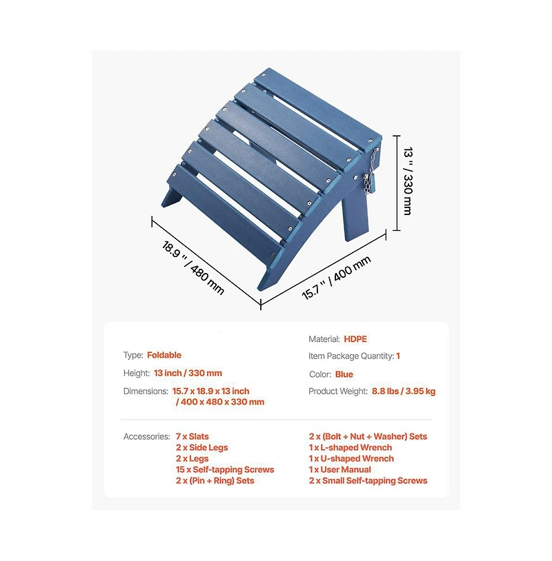 Slickblue Folding Adirondack Ottoman Footrest for Outdoor Chairs
