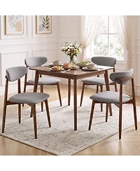 Sugift Set of 4 Fabric Upholstered Dining Chairs with Curved Backrests