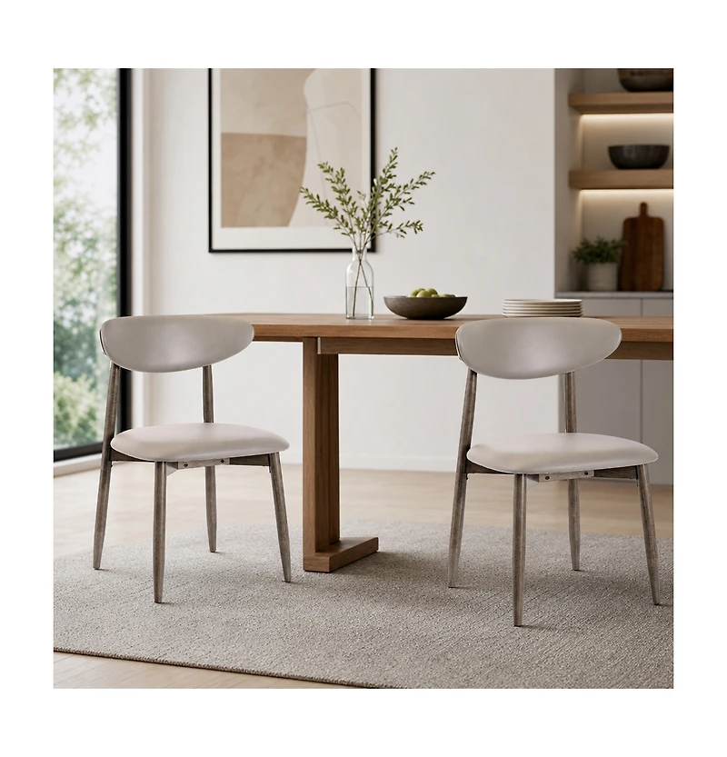 Sugift Set of 2 Upholstered Dining Chairs with Curved Backrest and Wood Frame