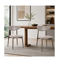 Sugift Set of 2 Upholstered Dining Chairs with Curved Backrest and Wood Frame