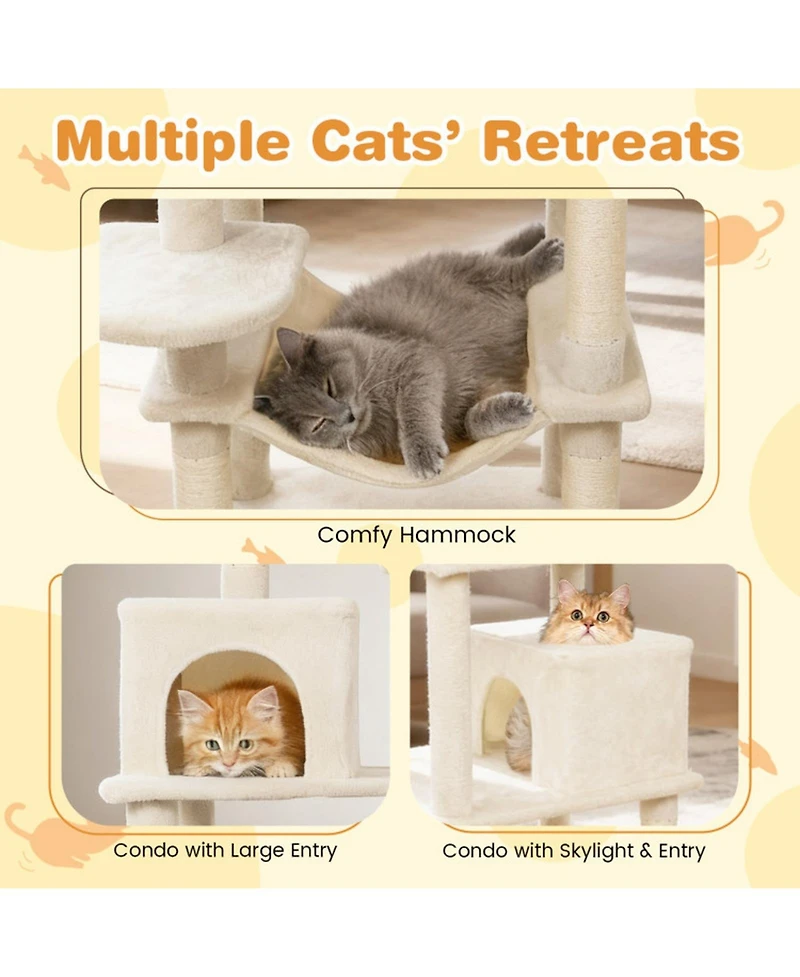 Sugift Multi-Level Modern Cat Tower 58 Inch with Upholstered Perch and 2 Roomy Condos