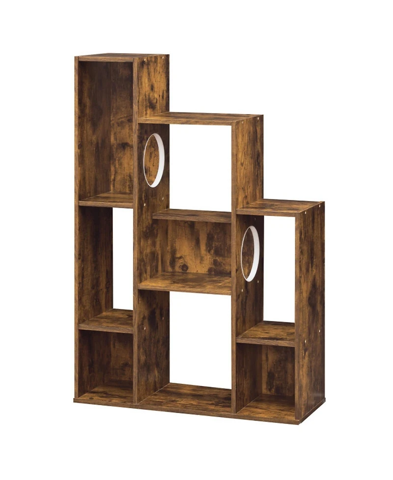 Sugift Modern Cat Bookshelf Cat Tree 8-Section Storage Cabinet with 2 Round Hideaway Holes