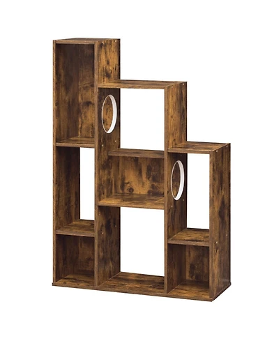 Sugift Modern Cat Bookshelf Cat Tree 8-Section Storage Cabinet with 2 Round Hideaway Holes