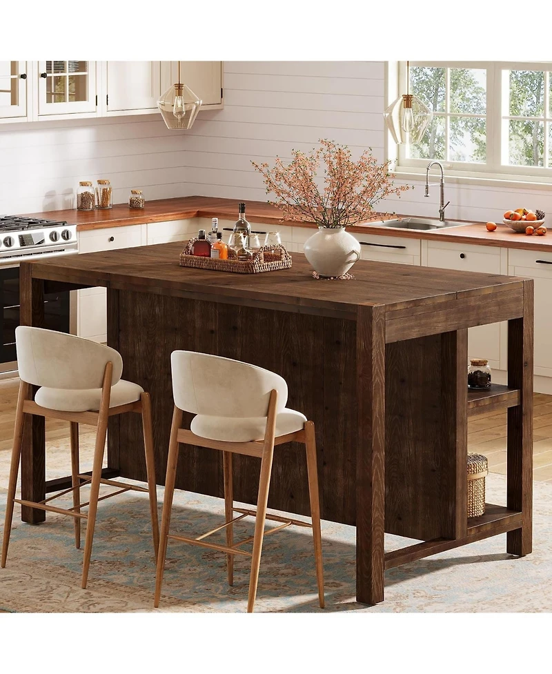 Tribesigns 59" Solid Wood Kitchen Island with Open Shelves