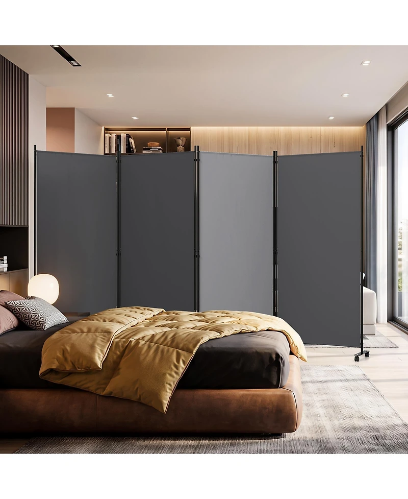 Gymax Room Divider Lockable Wheels 4 Panel Folding Privacy Screen for Office