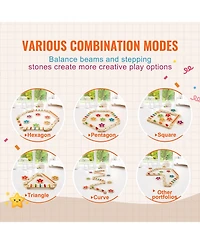 Sevorley Wooden Balance Beam Stepping Stones, 6-Piece Montessori Obstacle Course Toy for Kids 2-6