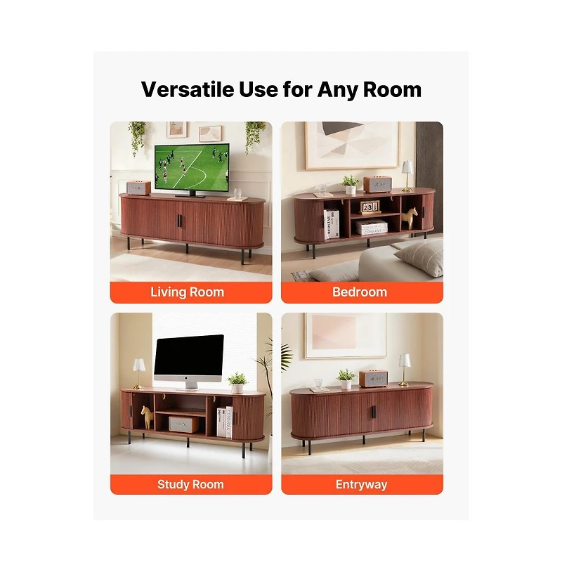 Slickblue Television Stand with Rolling Door and Adjustable Shelves, Media Console for Living Room