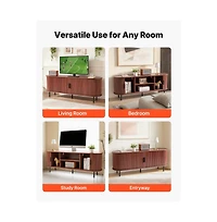Slickblue Television Stand with Rolling Door and Adjustable Shelves, Media Console for Living Room