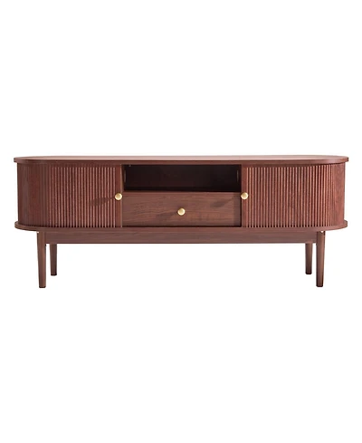 Slickblue Entertainment Center for TVs up to 58 Inch with Storage Drawer, Open Shelves and Rolling Door