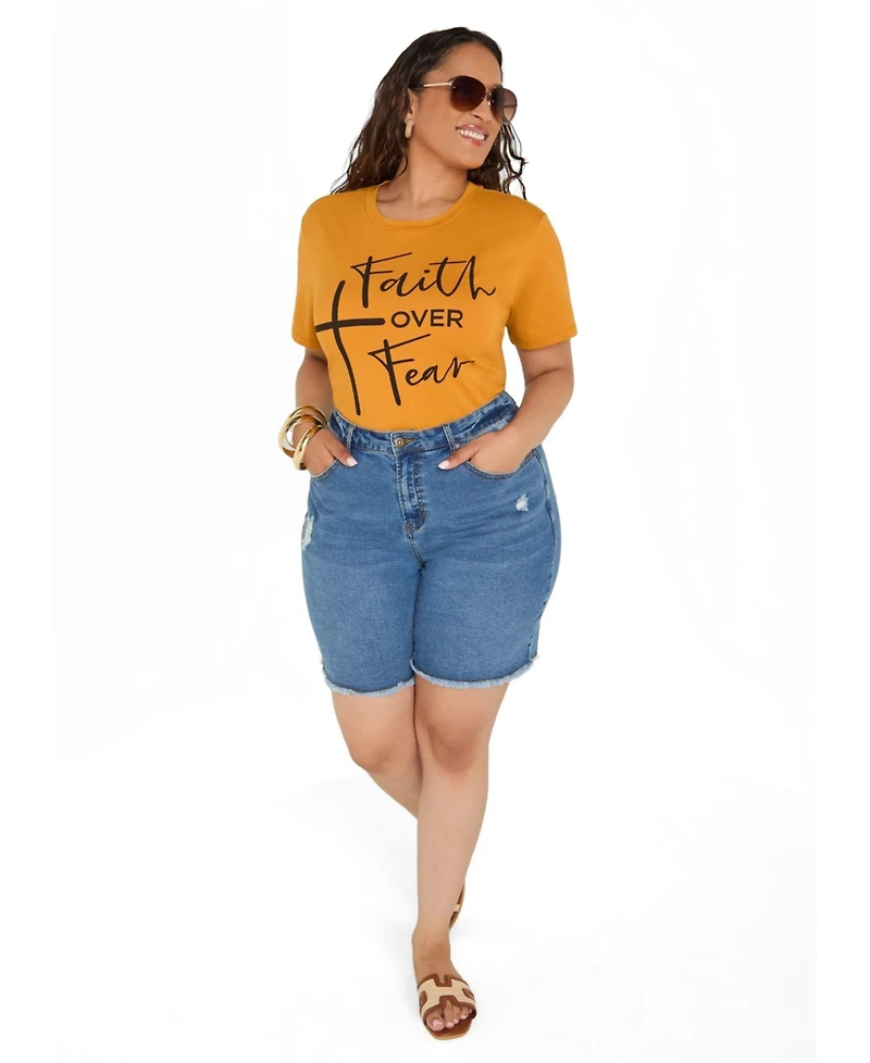 Ashley Stewart Plus Faith Over Fear Graphic Crewneck Tee