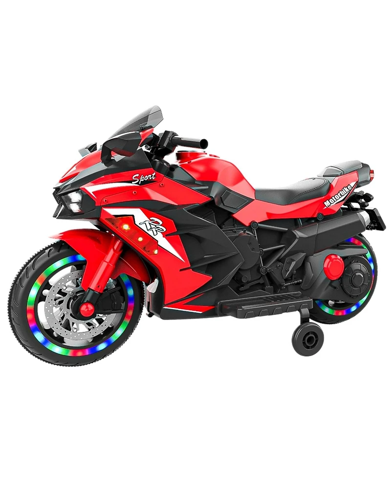 Sevorley 12V Rechargeable Electric Ride-On Motorcycle with Training Wheels and Music, Ages 3-6