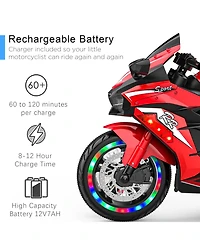 Sevorley 12V Kids Electric Ride-On Motorcycle with Rechargeable Led Lights and Music, Ages 3-6