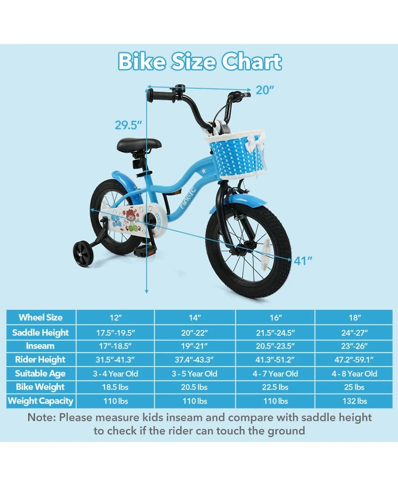 Hongge 14-Inch Kids Bike with Detachable Training Wheels and Dual Brakes, Ages 3-5