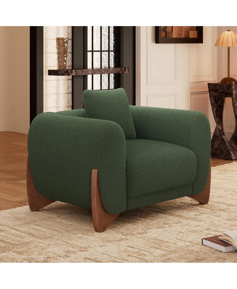 Morden Fort Contemporary Sherpa Boucle Accent Arm Chair Upholstered Living Room Chairs with Waist Cushion