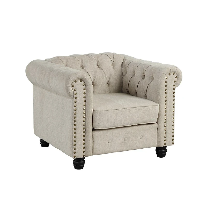 Morden Fort Linen Chesterfield Armchair for Living Room Button Tufted Accent Chair with Cushion