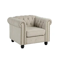 Morden Fort Linen Chesterfield Armchair for Living Room Button Tufted Accent Chair with Cushion