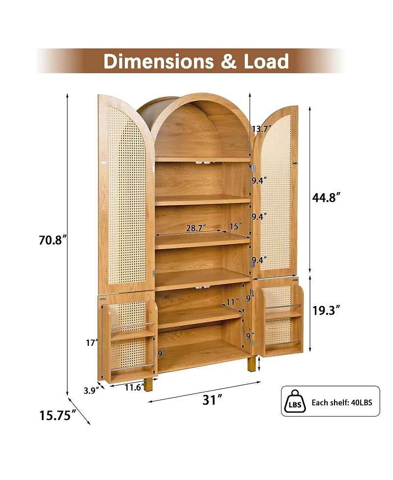 Streamdale Furniture 71" Arched Rattan Storage Cabinet with Adjustable Shelves and Doors
