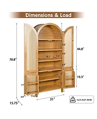 Streamdale Furniture 71" Arched Rattan Storage Cabinet with Adjustable Shelves and Doors