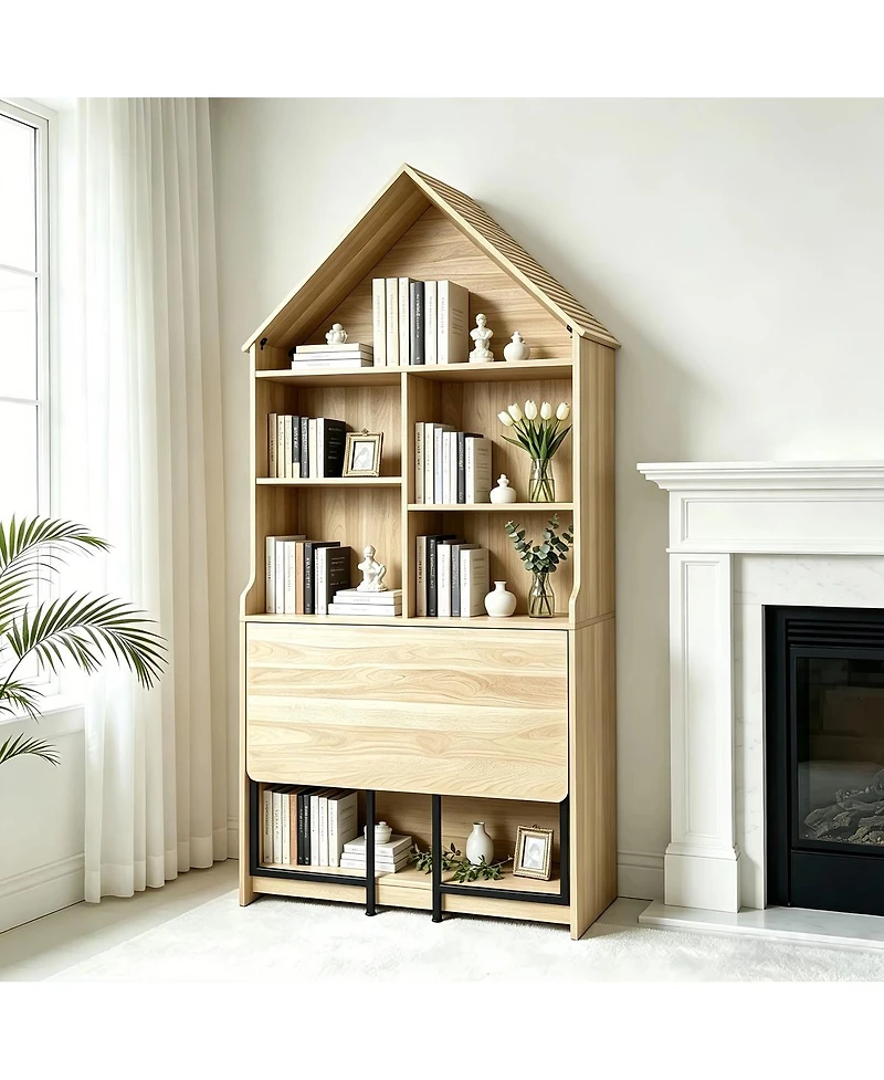 Streamdale Furniture Folding Craft Desk with Storage Shelves and Bookshelf Convertible