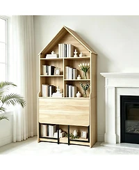 Streamdale Furniture Folding Craft Desk with Storage Shelves and Bookshelf Convertible