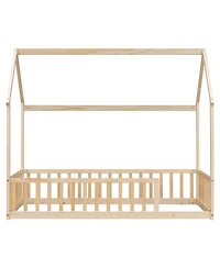 Streamdale Furniture Twin House Floor Bed with Roof and Guardrails