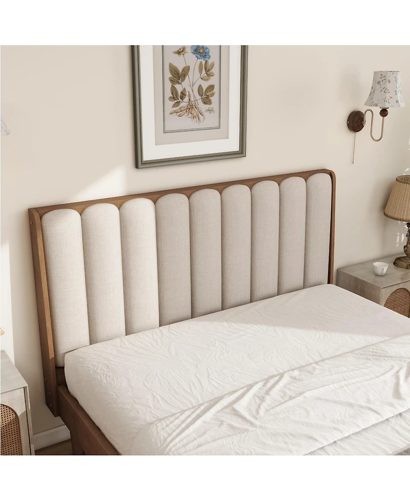 Streamdale Furniture Queen Size Wood Bed with Piano Key Upholstered Headboard