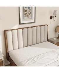 Streamdale Furniture Queen Size Wood Bed with Piano Key Upholstered Headboard