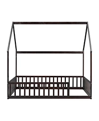 Streamdale Furniture Full Size House Floor Bed with Roof, Guardrails
