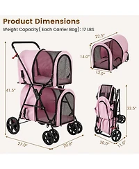 Sugift 4-in-1 Double Pet Stroller with Detachable Carriers and Travel Carriage for Two Pets