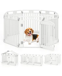 Sugift 8-Panel Tall Plastic Dog Playpen Indoor Outdoor Puppy Pen with Locking Door