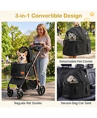 Sugift 3-in-1 Pet Stroller for Small and Medium Dogs with Detachable Carrier and Cup Holder