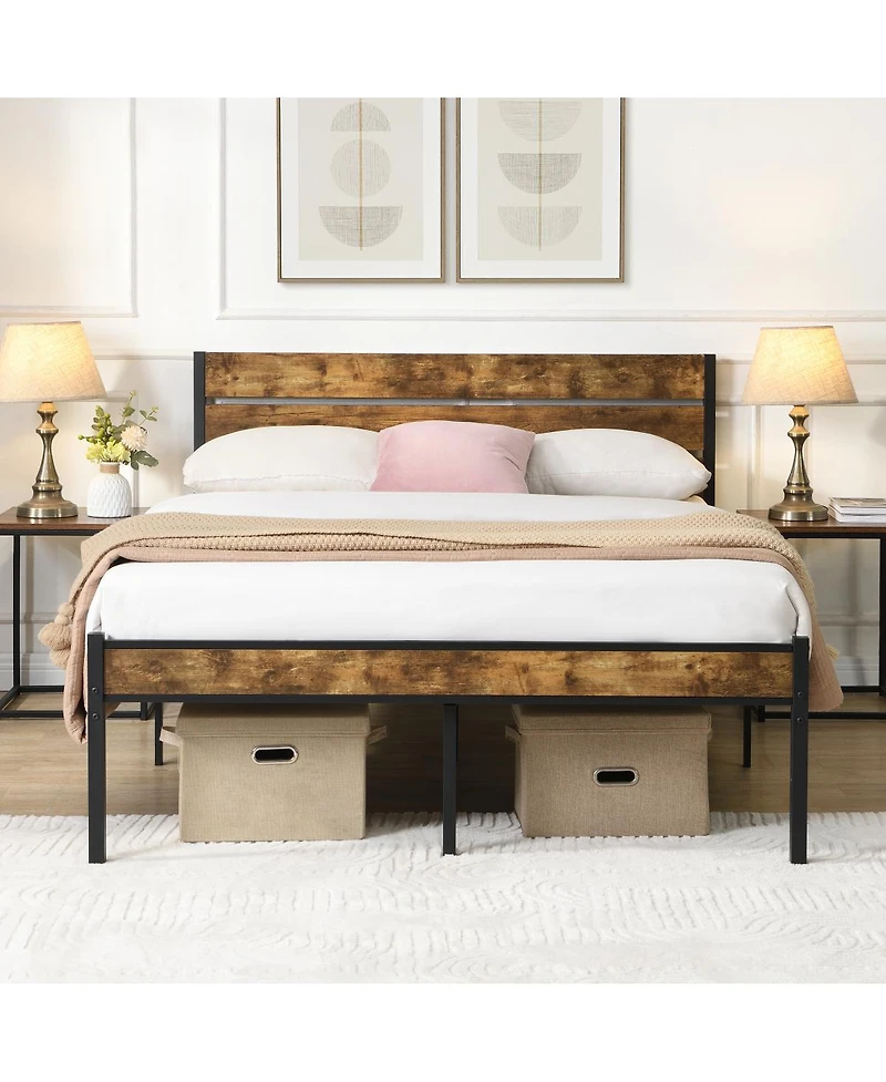 Streamdale Furniture Full Size Wood and Metal Platform Bed Frame with Storage