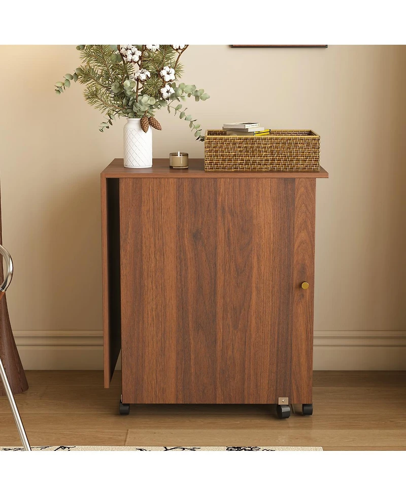 Streamdale Furniture Walnut 4-in-1 Folding Sewing Table and Craft Station with Wheels