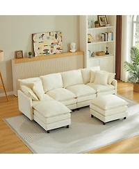Streamdale Furniture Modular 4-Seater U-Shaped Chenille Sectional Sofa with Ottoman