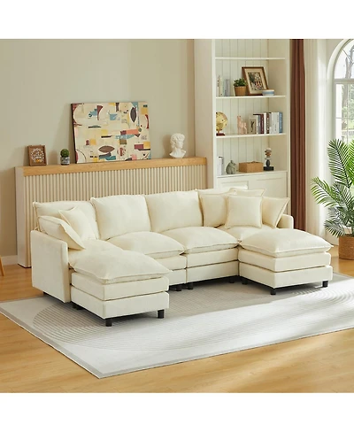 Streamdale Furniture Modular 4-Seater U-Shaped Chenille Sectional Sofa with Ottoman
