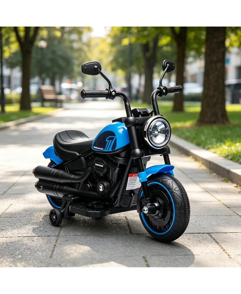 Sevorley 6V Rechargeable Ride-On Motorcycle with Training Wheels and Led Lights, Ages 18-36 Months